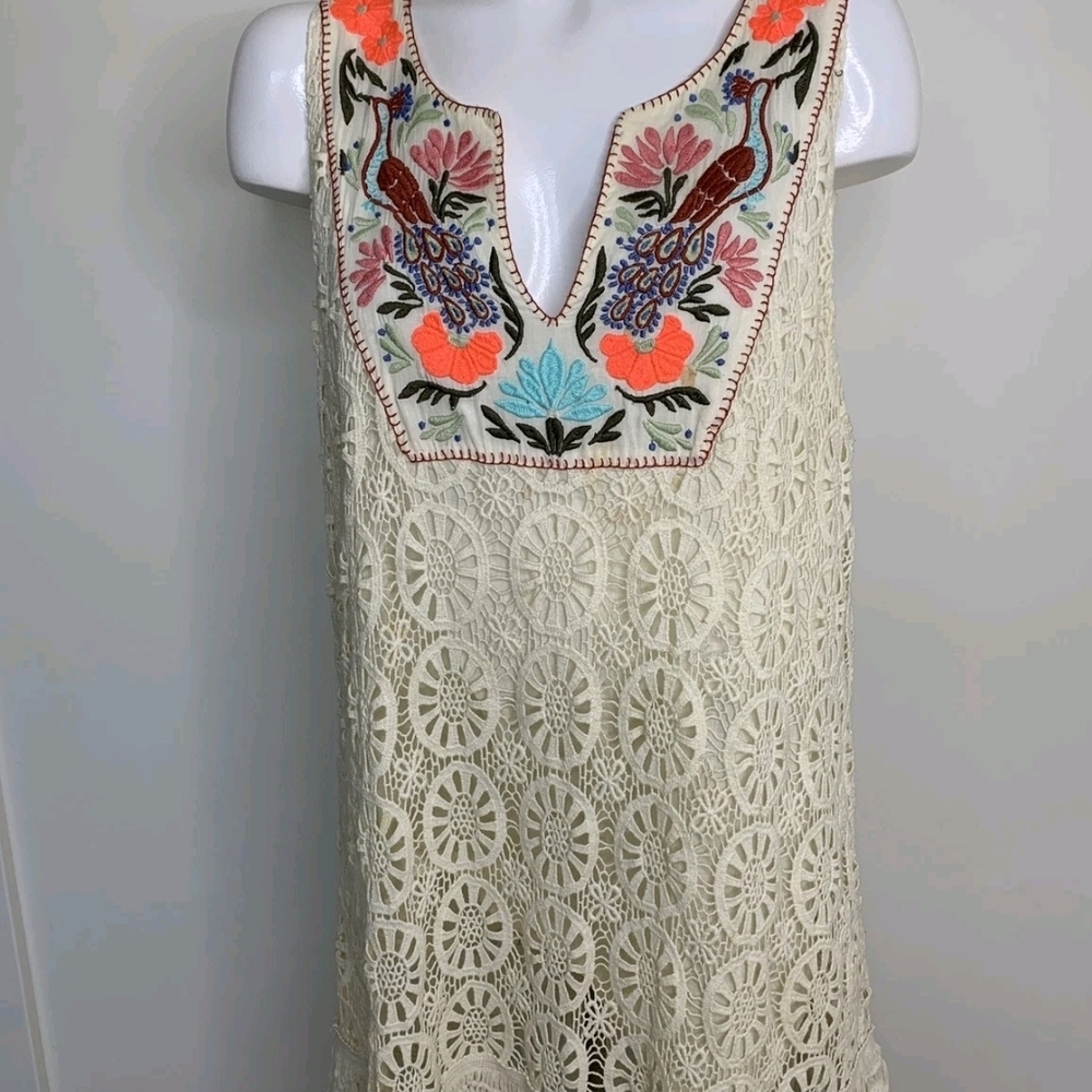 Anthropologie Cream Cotton Mini  Dress